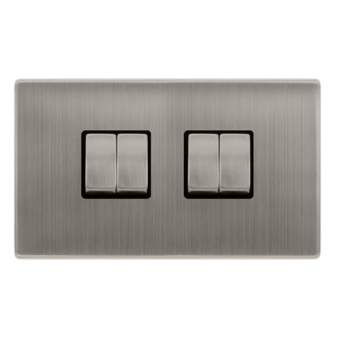 Screwless Plate Stainless Steel 10A Ingot 4 Gang 2 Way Light Switch - Black Trim