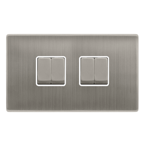 Screwless Plate Stainless Steel 10A Ingot 4 Gang 2 Way Switch - White Trim