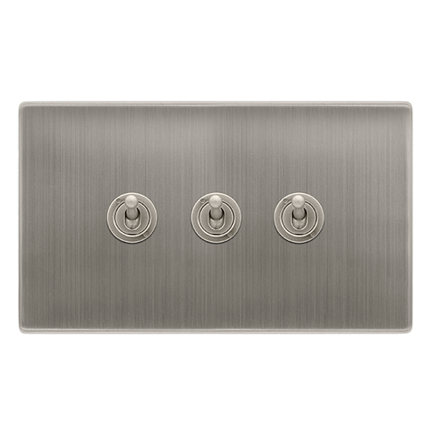 Screwless Plate Stainless Steel 10A 3 Gang 2 Way Toggle Light Switch - SE Home