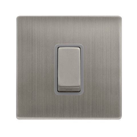 50A Ingot 1 Gang Double Pole Switch - Stainless Steel Cover Plate - Grey Insert - Screwless - SE Home