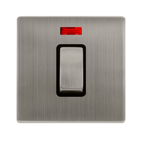 Screwless Plate Stainless Steel 50A Ingot 1 Gang Double Pole Switch With Neon - Black Trim - SE Home