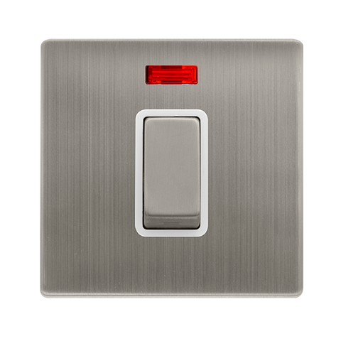 Screwless Plate Stainless Steel 50A Ingot 1 Gang Double Pole Switch With Neon - White Trim - SE Home