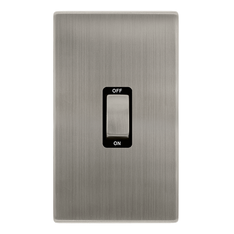 Screwless Plate Stainless Steel 50A Ingot 2 Gang Double Pole Switch - Black Trim - SE Home