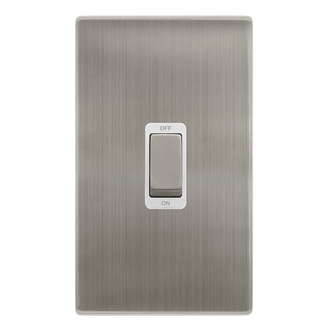 Screwless Plate Stainless Steel 50A Ingot 2 Gang Double Pole Switch -  White Trim