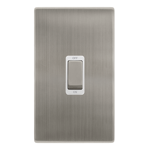 Screwless Plate Stainless Steel 50A Ingot 2 Gang Double Pole Switch - White Trim - SE Home