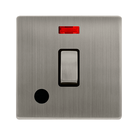 Screwless Plate Stainless Steel 20A Ingot Double Pole Switch With Neon + Flex Outlet - Black Trim - SE Home
