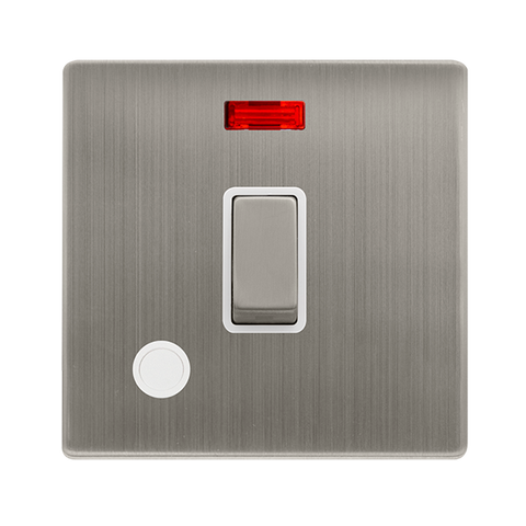 Screwless Plate Stainless Steel 20A Ingot Double Pole Switch With Neon + Flex Outlet - White Trim