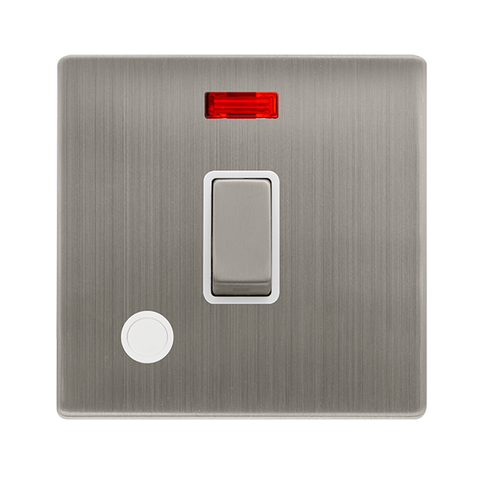 Screwless Plate Stainless Steel 20A Ingot Double Pole Switch With Neon + Flex Outlet - White Trim - SE Home