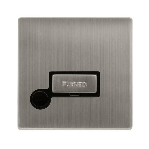 Screwless Plate Stainless Steel 13A Ingot Fused Spur Unit With Optional Flex Outlet - Black Trim - SE Home