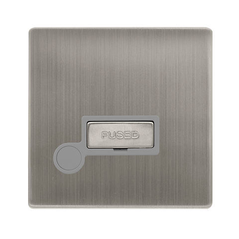 13A Ingot Fused Connection Unit With Optional Flex Outlet - Stainless Steel Cover Plate - Grey Insert - Screwless - SE Home