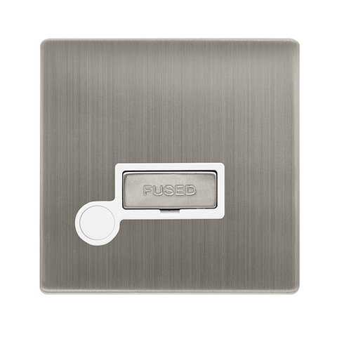 Screwless Plate Stainless Steel 13A Ingot Fused Spur Unit With Optional Flex Outlet - White Trim - SE Home