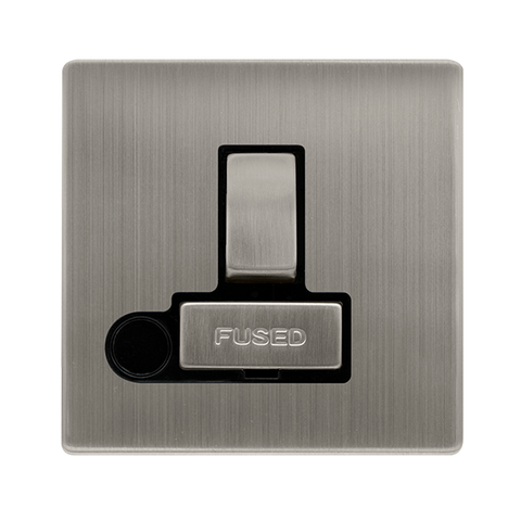 Screwless Plate Stainless Steel 13A Ingot Switched Fused Spur Unit With Optional Flex Outlet - Black Trim - SE Home
