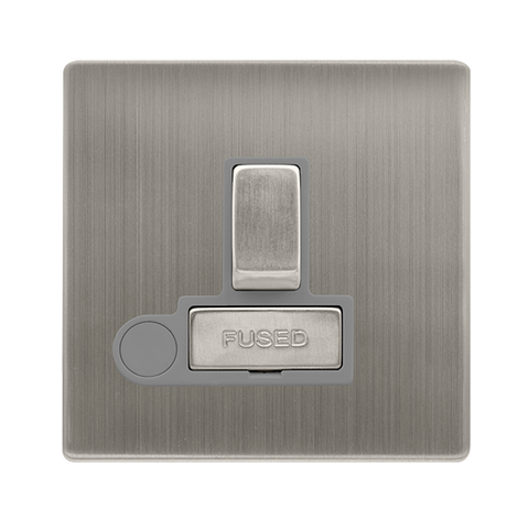 13A Ingot Switched Fused Connection Unit With Optional Flex Outlet - Stainless Steel Cover Plate - Grey Insert - Screwless - SE Home