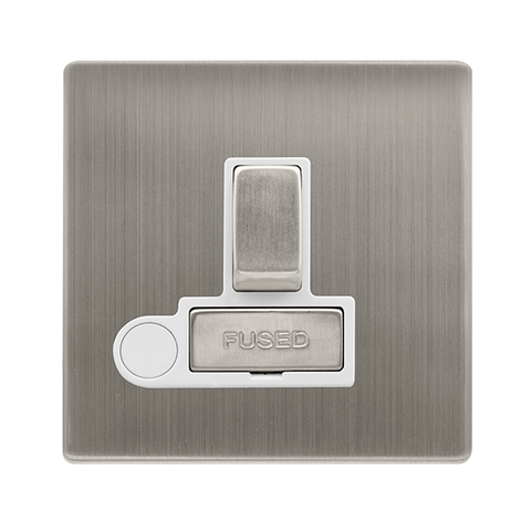 Screwless Plate Stainless Steel 13A Ingot Switched Fused Spur Unit With Optional Flex Outlet - White Trim