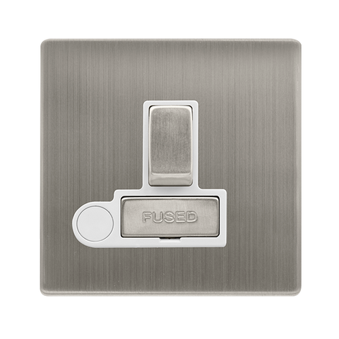 Screwless Plate Stainless Steel 13A Ingot Switched Fused Spur Unit With Optional Flex Outlet - White Trim - SE Home