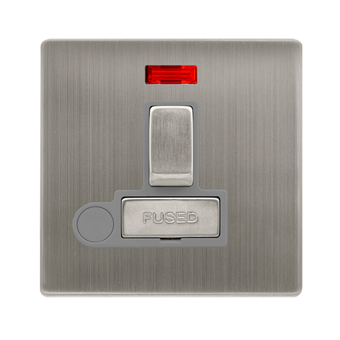 13A Ingot Switched Fused Connection Unit With Neon + Optional Flex Outlet - Stainless Steel Cover Plate - Grey Insert - Screwless - SE Home