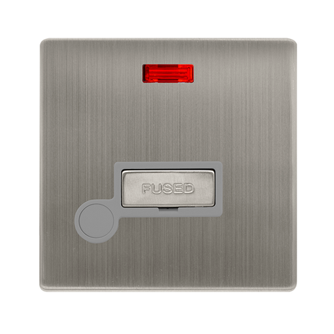 13A Ingot Fused Connection Unit With Neon + Optional Flex Outlet - Stainless Steel Cover Plate - Grey Insert - Screwless - SE Home