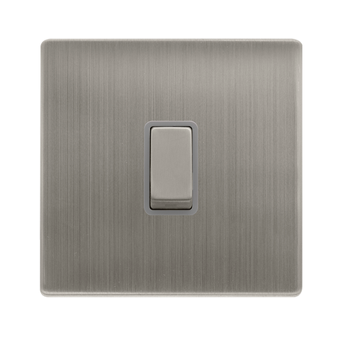 20A Ingot Double Pole Switch - Stainless Steel Cover Plate - Grey Insert - Screwless