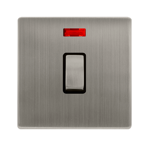 Screwless Plate Stainless Steel 20A Ingot Double Pole Switch With Neon - Black Trim - SE Home