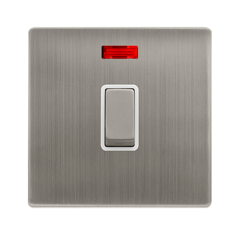 Screwless Plate Stainless Steel 20A Ingot Double Pole Switch With Neon - White Trim - SE Home