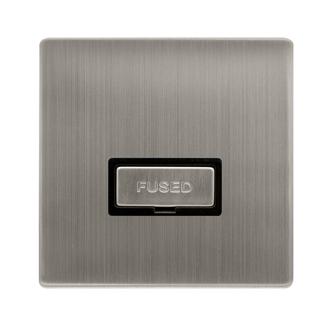 Screwless Plate Stainless Steel 13A Ingot Fused Spur Unit - Black Trim - SE Home