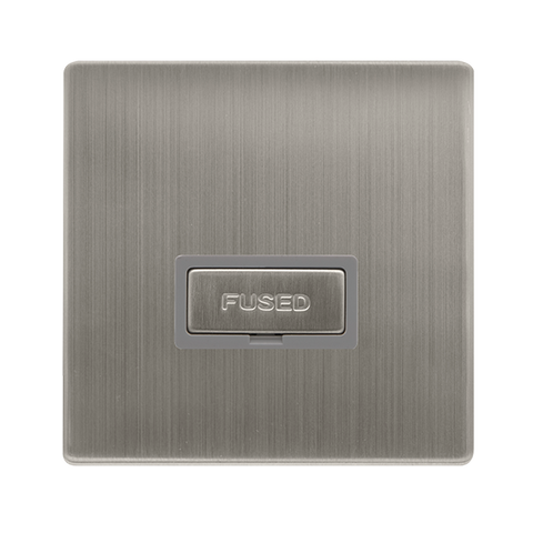13A Ingot Fused Connection Unit - Stainless Steel Cover Plate - Grey Insert - Screwless - SE Home