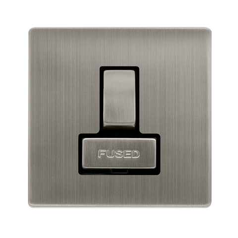 Screwless Plate Stainless Steel 13A Ingot Switched Fused Spur Unit - Black Trim - SE Home