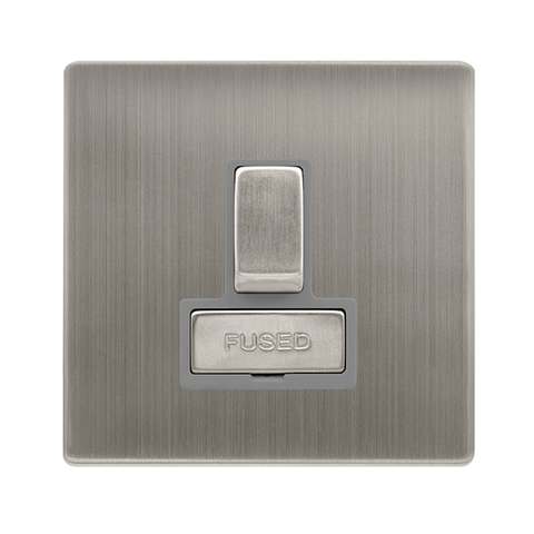 13A Ingot Switched Fused Connection Unit - Stainless Steel Cover Plate - Grey Insert - Screwless - SE Home