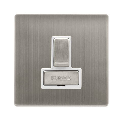Screwless Plate Stainless Steel 13A Ingot Switched Fused Spur Unit - White Trim - SE Home