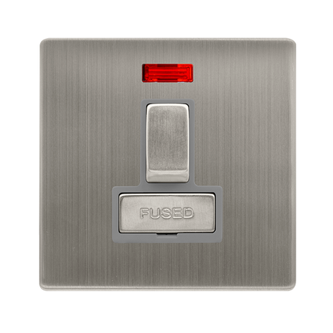 13A Ingot Switched Fused Connection Unit With Neon - Stainless Steel Cover Plate - Grey Insert - Screwless