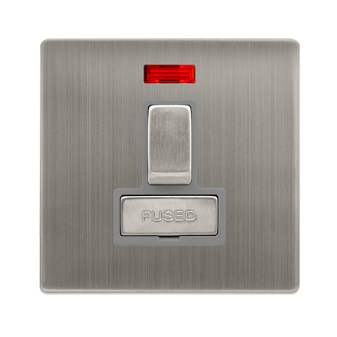 13A Ingot Switched Fused Connection Unit With Neon - Stainless Steel Cover Plate - Grey Insert - Screwless - SE Home
