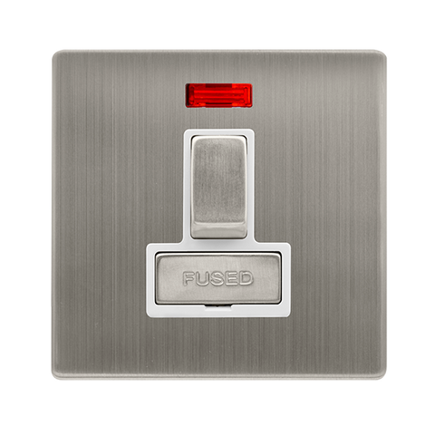 Screwless Plate Stainless Steel 13A Ingot Switched Fused Spur Unit With Neon - White Trim - SE Home