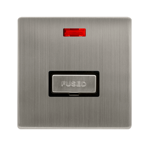 Screwless Plate Stainless Steel 13A Ingot Fused Spur Unit With Neon - Black Trim - SE Home