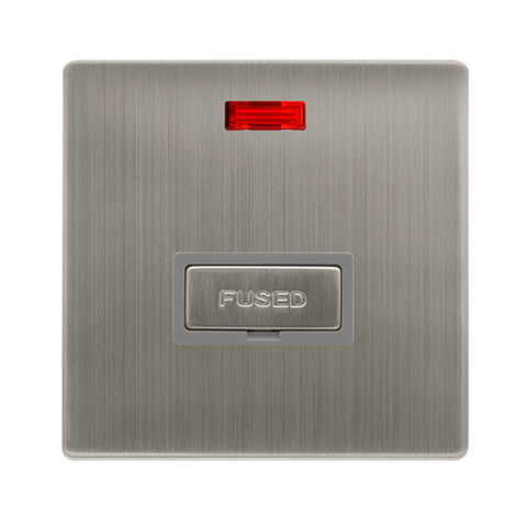13A Ingot Fused Connection Unit With Neon - Stainless Steel Cover Plate - Grey Insert - Screwless - SE Home