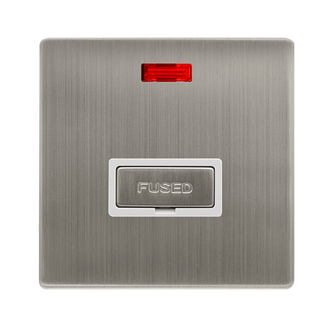 Screwless Plate Stainless Steel 13A Ingot Fused Spur Unit With Neon - White Trim - SE Home