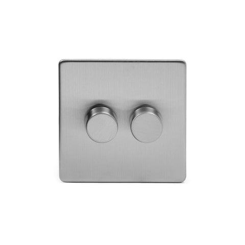 Screwless Brushed Chrome 2 Gang 2 Way Intelligent Trailing Dimmer Light Switch - SE Home