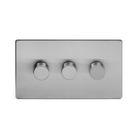 Screwless Brushed Chrome 3 Gang 2 Way Intelligent Trailing Dimmer Light Switch - SE Home