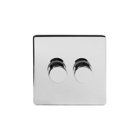 Screwless Polished Chrome 2 Gang 2 Way Intelligent Trailing Dimmer Light Switch - SE Home