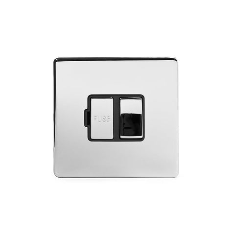 Screwless Polished Chrome - Black Trim - Slim Plate Screwless Polished Chrome 13A Double Pole Switched Fuse Connection Unit Light Switch