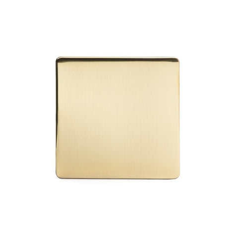 Screwless Brushed Brass - White Trim - Slim Plate Screwless Brushed Brass Metal Single Blanking Plate
