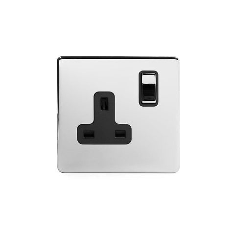 Screwless Polished Chrome 13A 1 Gang Double Pole Socket - SE Home
