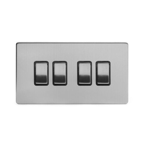 Screwless Brushed Chrome 10A 4 Gang 2 Way Light Switch - SE Home