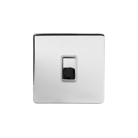 Screwless Polished Chrome - White Trim - Slim Plate Screwless Polished Chrome 10A 1 Gang 2 Way Light Switch