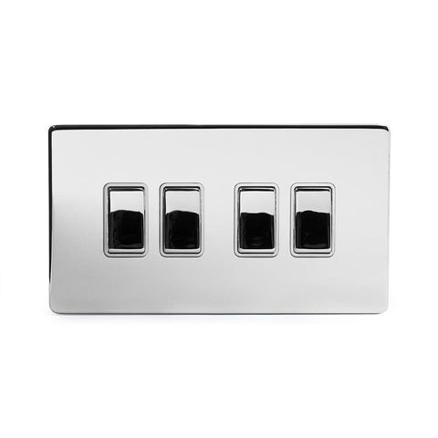 Screwless Polished Chrome 10A 4 Gang 2 Way Light Switch - SE Home