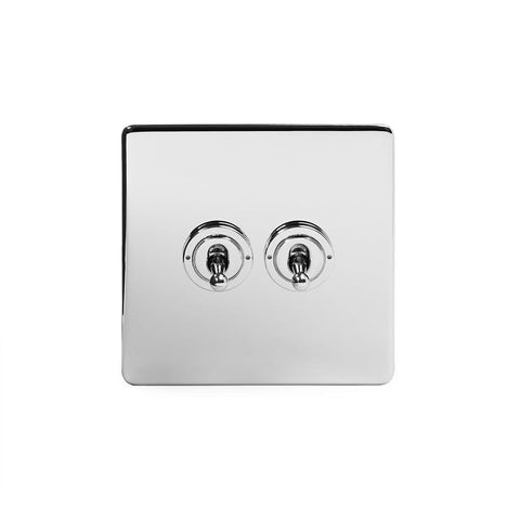 Screwless Polished Chrome - Black Trim - Slim Plate Screwless Polished Chrome 2 Gang 2 Way Toggle Light Switch - Black