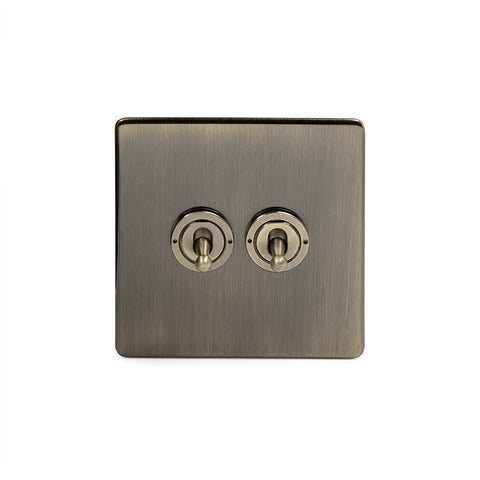 Screwless Antique Brass 2 Gang Intermediate Toggle Light Switch - SE Home