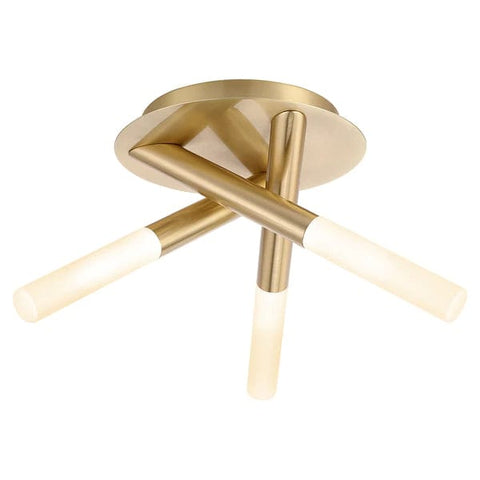 Cross 3 Light Bathroom Semi Flush Ceiling Light - Satin Brass