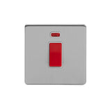 Screwless Brushed Chrome - White Trim - Slim Plate Screwless Brushed Chrome 45A 1 Gang Double Pole Switch With Neon- Single Plate