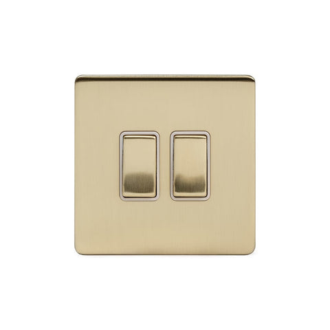 Screwless Brushed Brass 2 Gang Intermediate Light Switch - SE Home