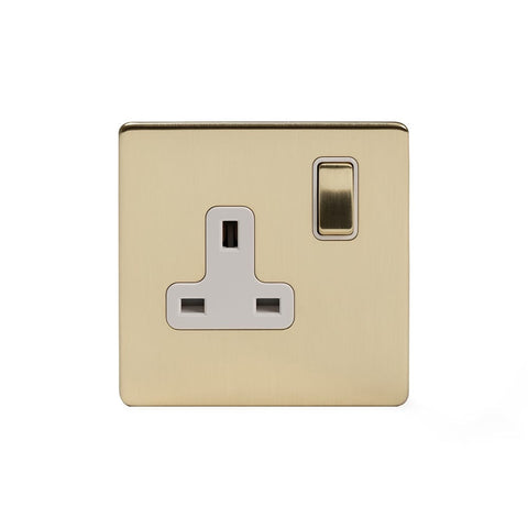 Screwless Brushed Brass 13A 1 Gang Switched Socket - Double Pole - SE Home